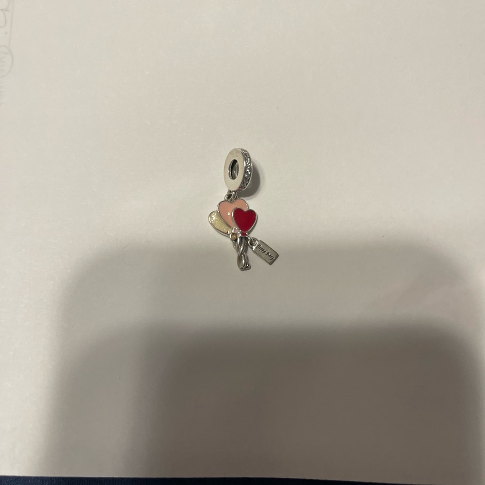Pandora Silver Charm with Red Heart and Cream Accents